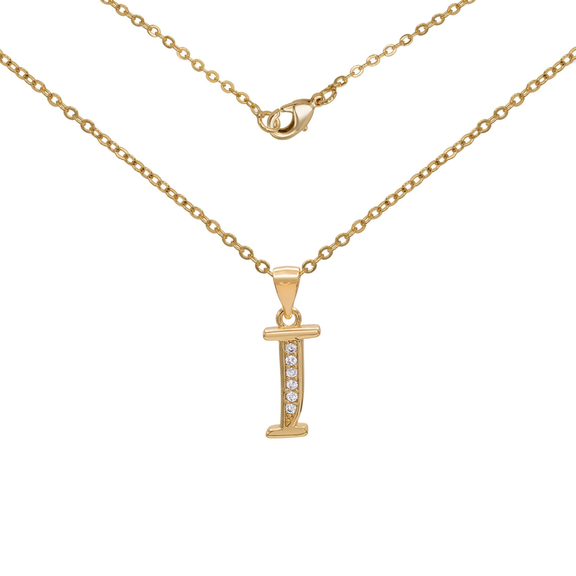 Initial Letter Pendant With Cubic Zirconia 18K Gold Filled Alphabet CZ Charm Rolo Chain Set 18" Necklace Women Girl Teen