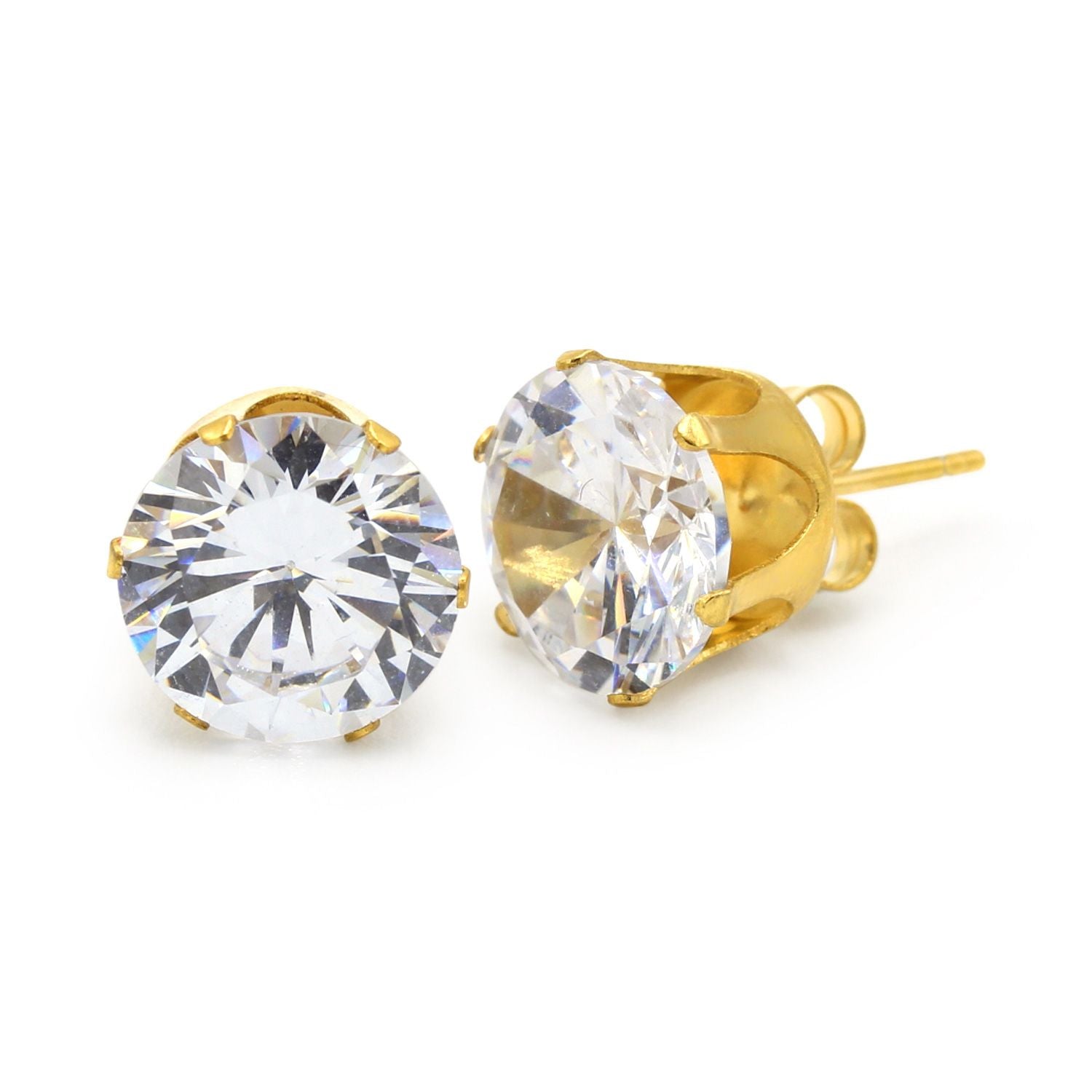 Cubic Zirconia Round 14K Gold Filled Stud Earrings Stainless Steel Jewelry Men Women