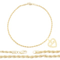 CZ Heart Charm 14K Gold Filled Rope Anklet 10" Chain Women Jewelry