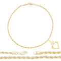 CZ Heart Charm 14K Gold Filled Rope Anklet 10" Chain Women Jewelry