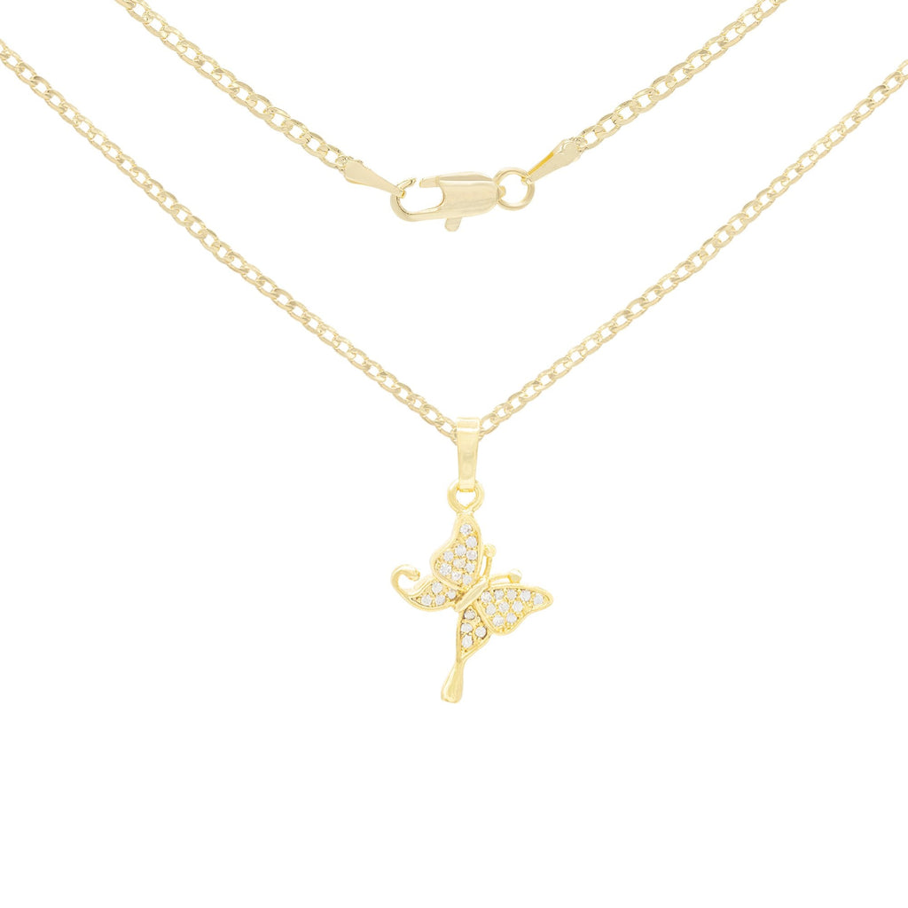 Hanging Butterfly Cubic Zirconia Pendant With Necklace Set 14K Gold Filled