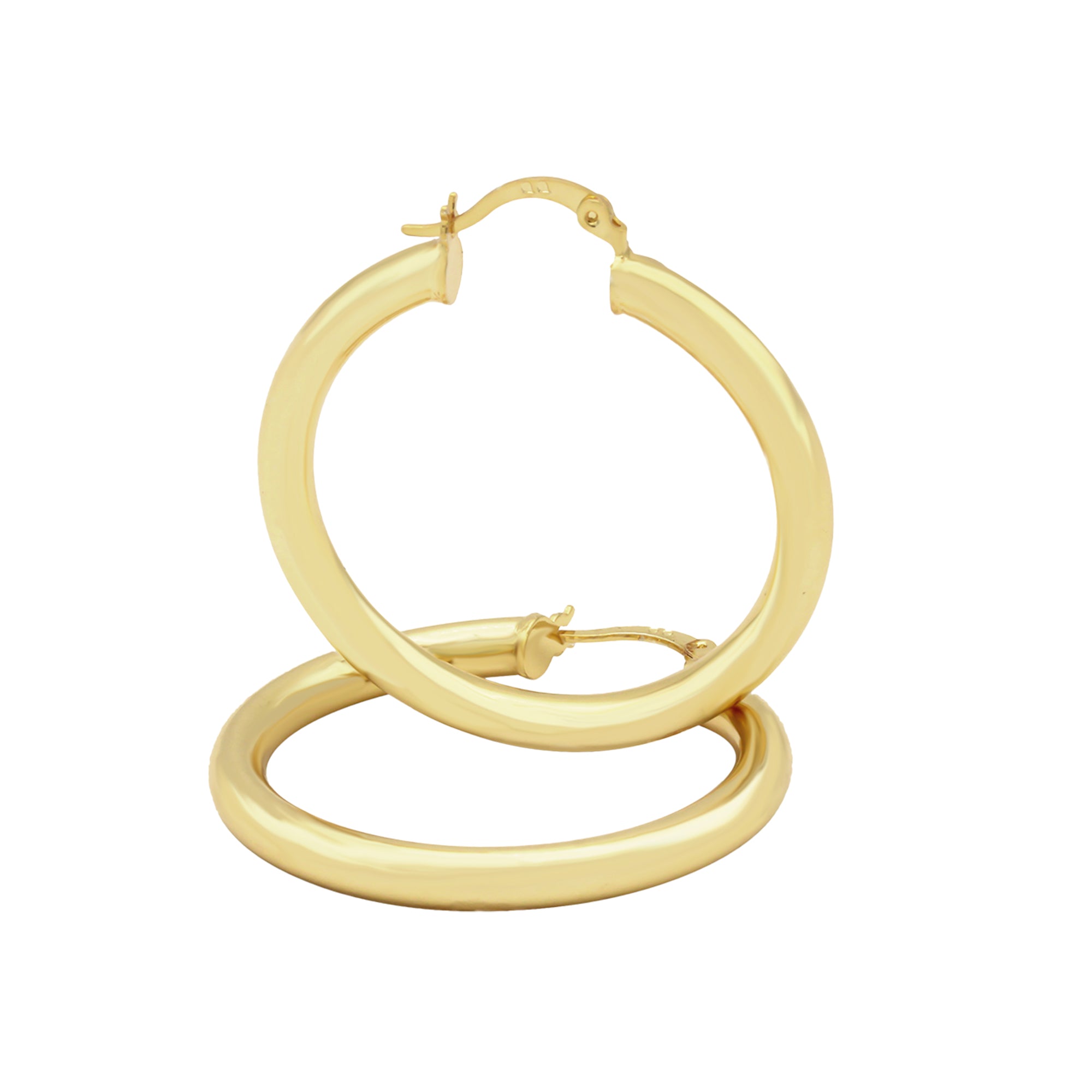 14K Gold Plated Plain Hoop Women Earrings 4 mm 25 - 80 mm