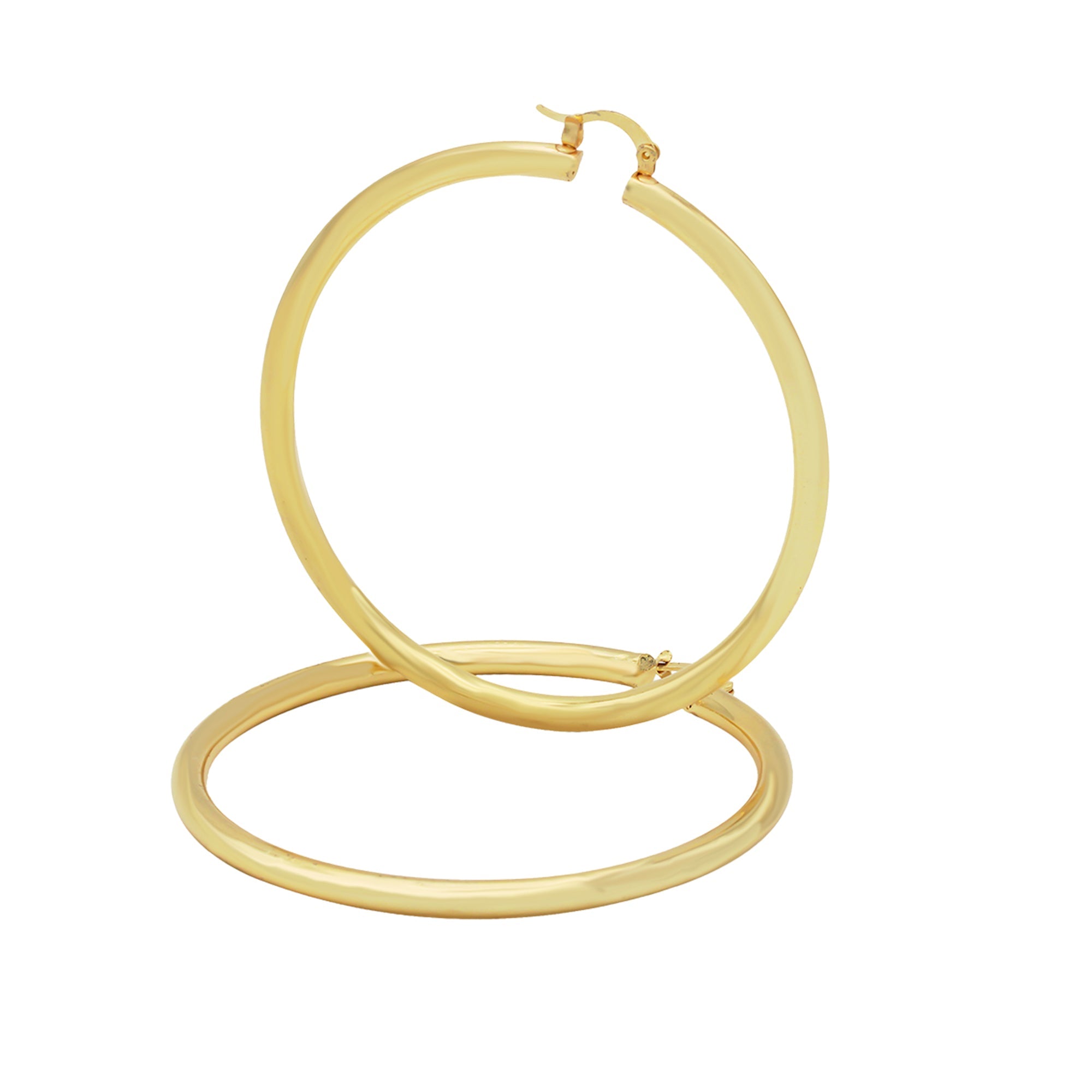 14K Gold Plated Plain Hoop Women Earrings 4 mm 25 - 80 mm