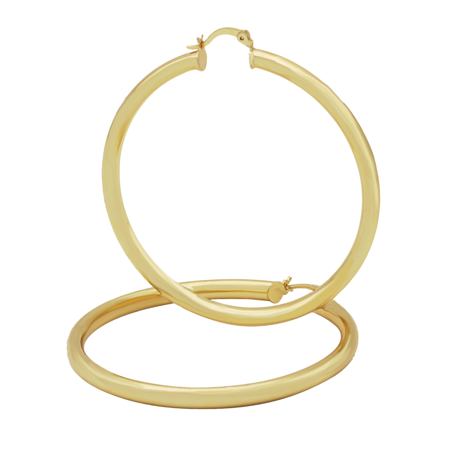 14K Gold Plated Plain Hoop Women Earrings 4 mm 25 - 80 mm