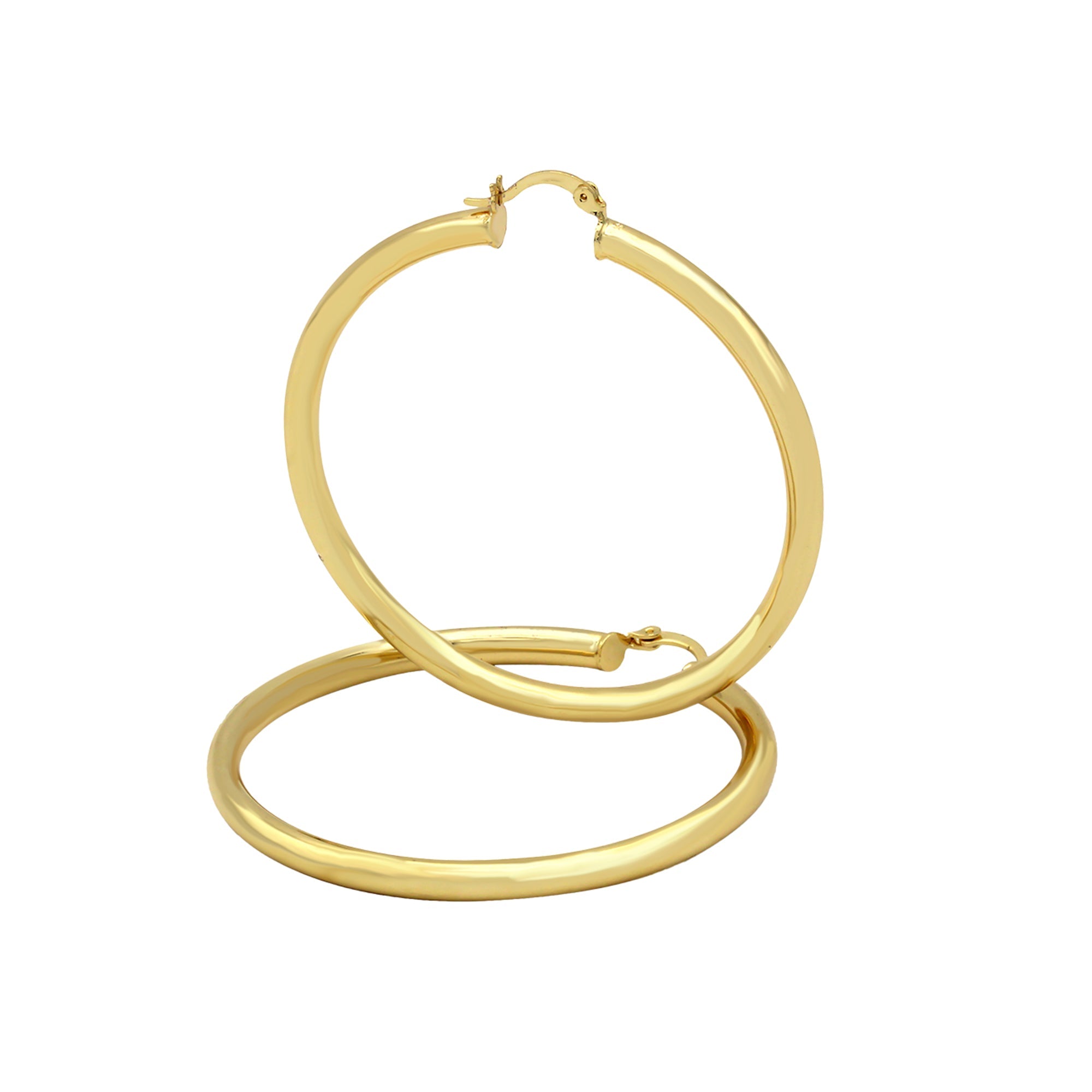 14K Gold Plated Plain Hoop Women Earrings 4 mm 25 - 80 mm