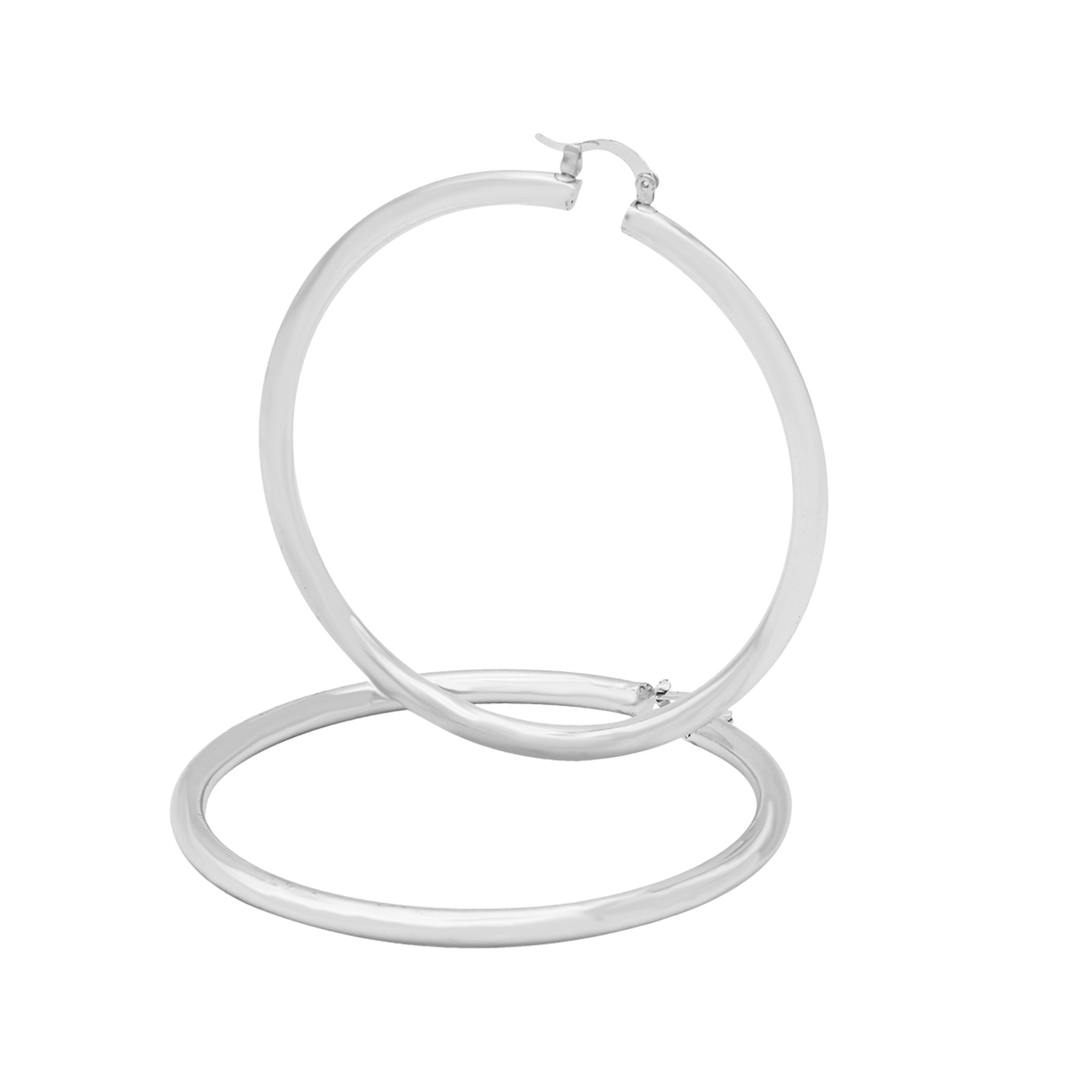 Silver Hoops Women Hip Hop Earrings 3 mm 25 - 70 mm