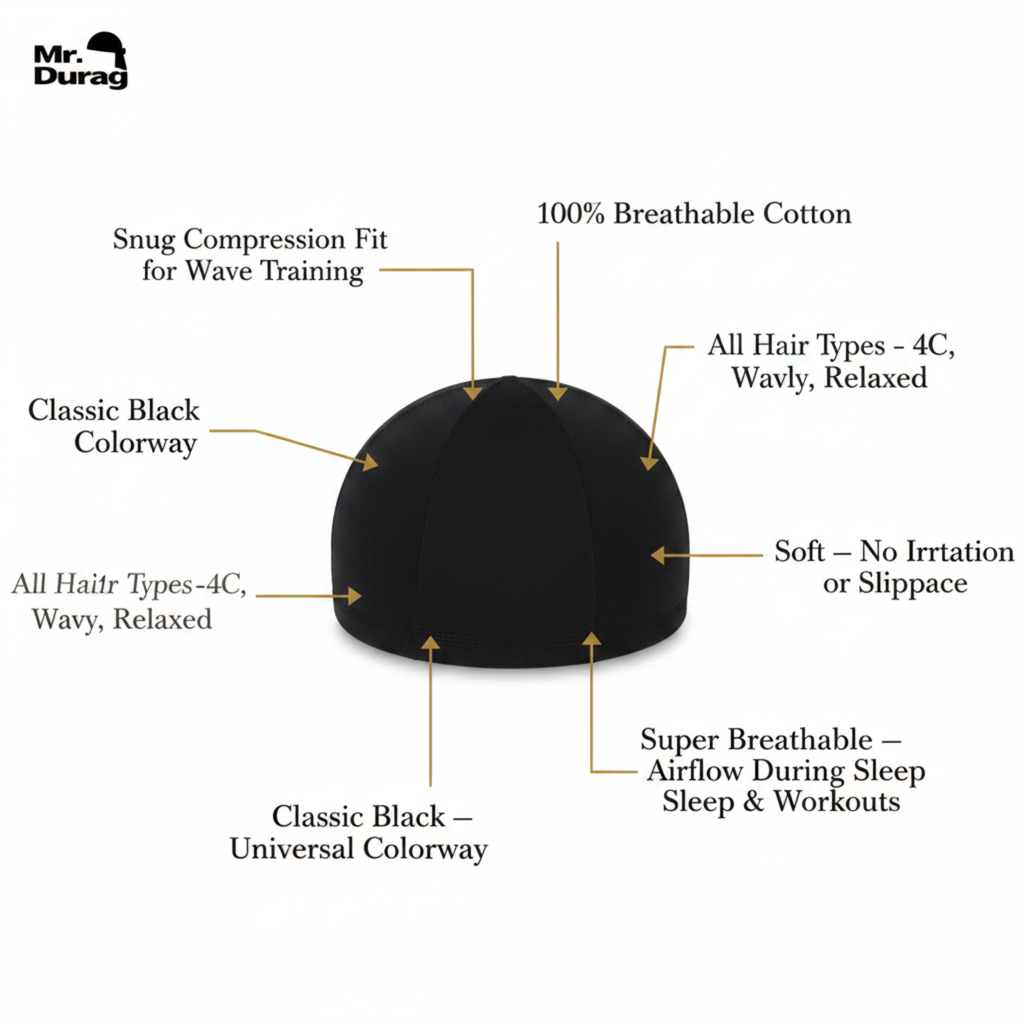 Mr. Durag Cotton Dome Cap, 1 Count, Black