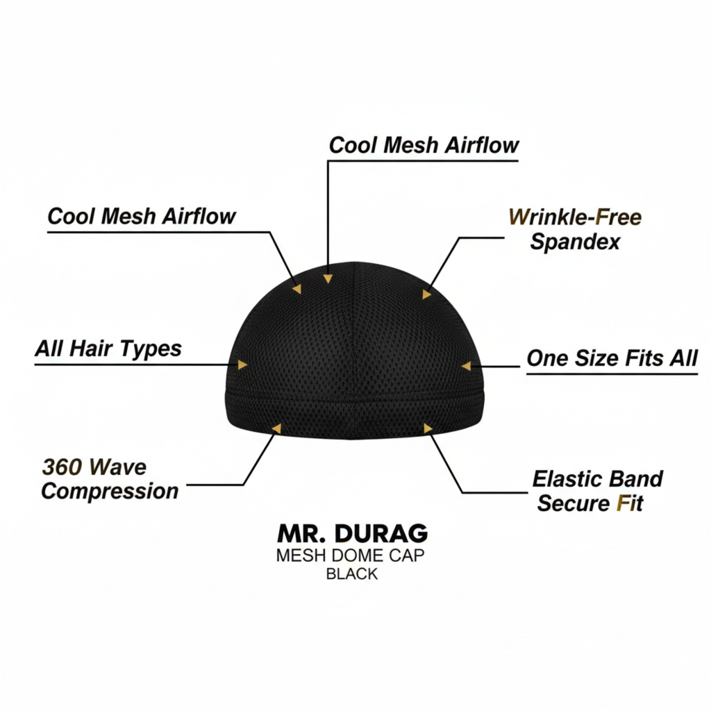 Mr. Durag Mesh Dome Cap, 1 Count, Black