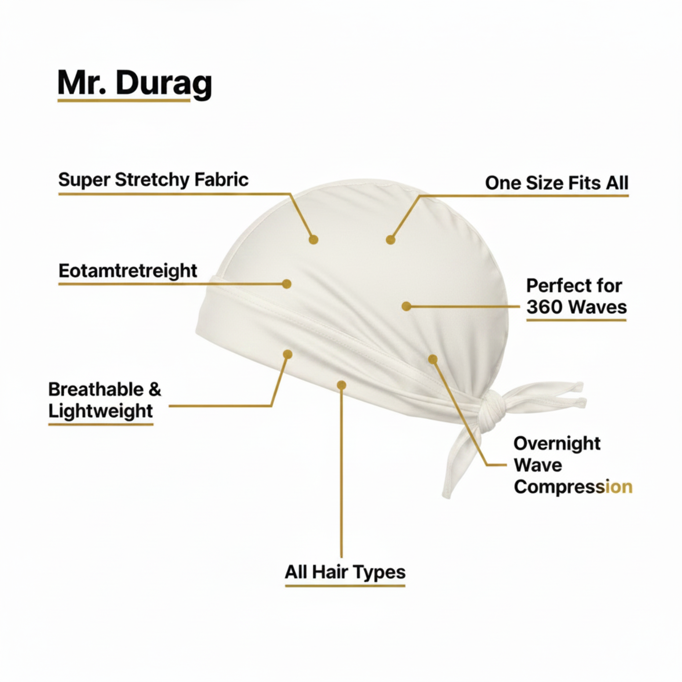 Mr. Durag Solid Durag, 1 Count, White