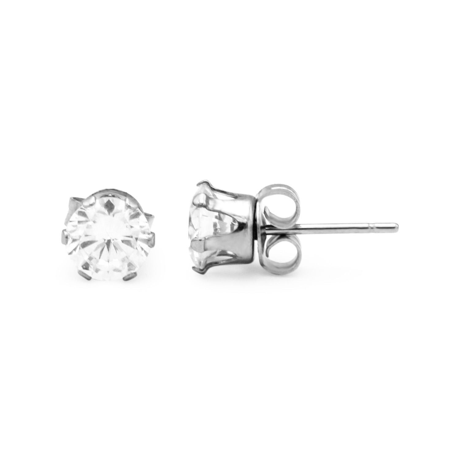Cubic Zirconia Round Stud Earrings Stainless Steel Silver Jewelry Men Women