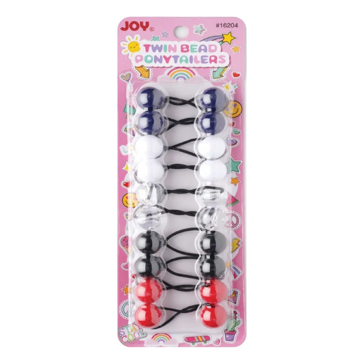 Joy Twin Beads Ponytailers 10Ct Black, Red, White, Clear
