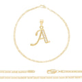 A-Z Initial Letter Pendant 14K Gold Filled Cubic Zirconia Mariner Chain Anklet 10" Set 3.2 mm  Women Jewelry