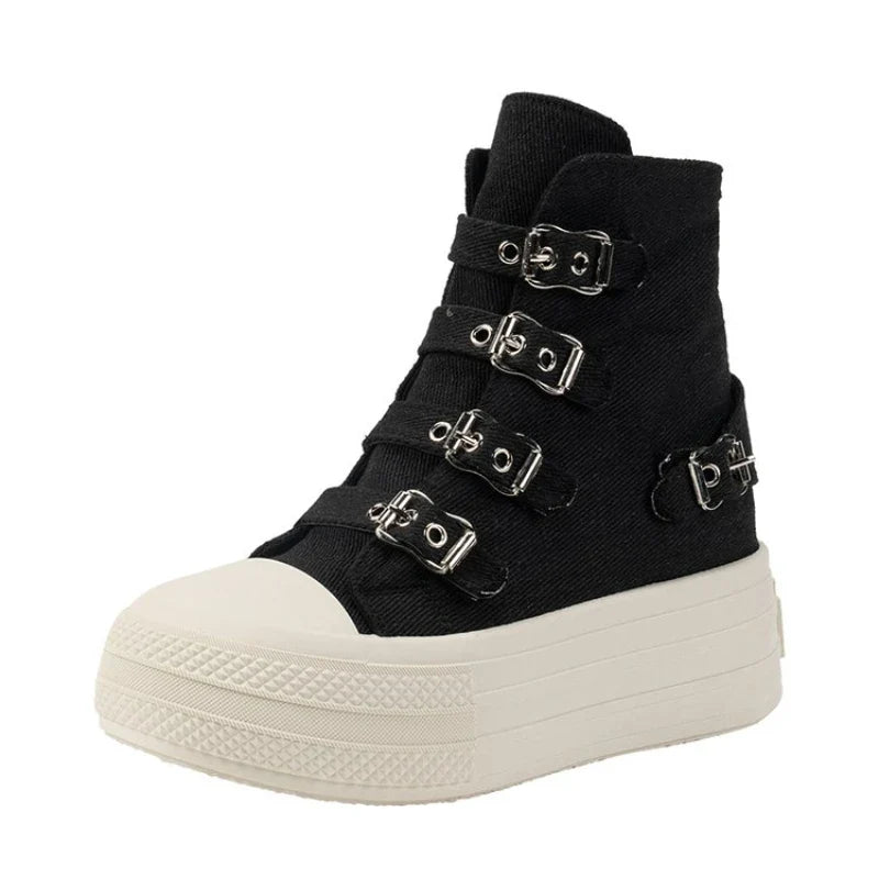 8CM Wedge Heels Sneakers Canvas Shoes Women's 2024 Spring And utumn New Fashion All Casual Thick Ventilate Soled Board Shoes