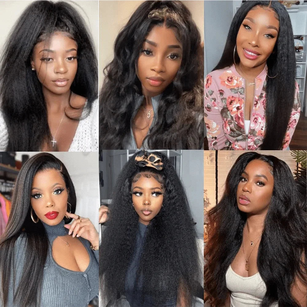Kinky Straight Human Hair Wigs13x4 Glueless Wig 5x5 HD Lace Front Human Hair Wigs Yaki Straight Frontal Lace Wig for Black Women Ready to Go