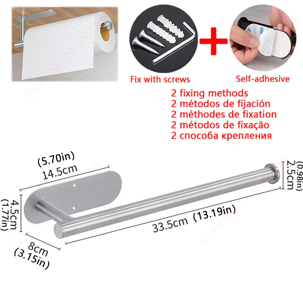 Adhesive Bathroom Hardware Accessories Towel Rack Toilet Paper Dispenser Holder Wall Coat Hooks Towel Rail Ring Roll Hanger Set