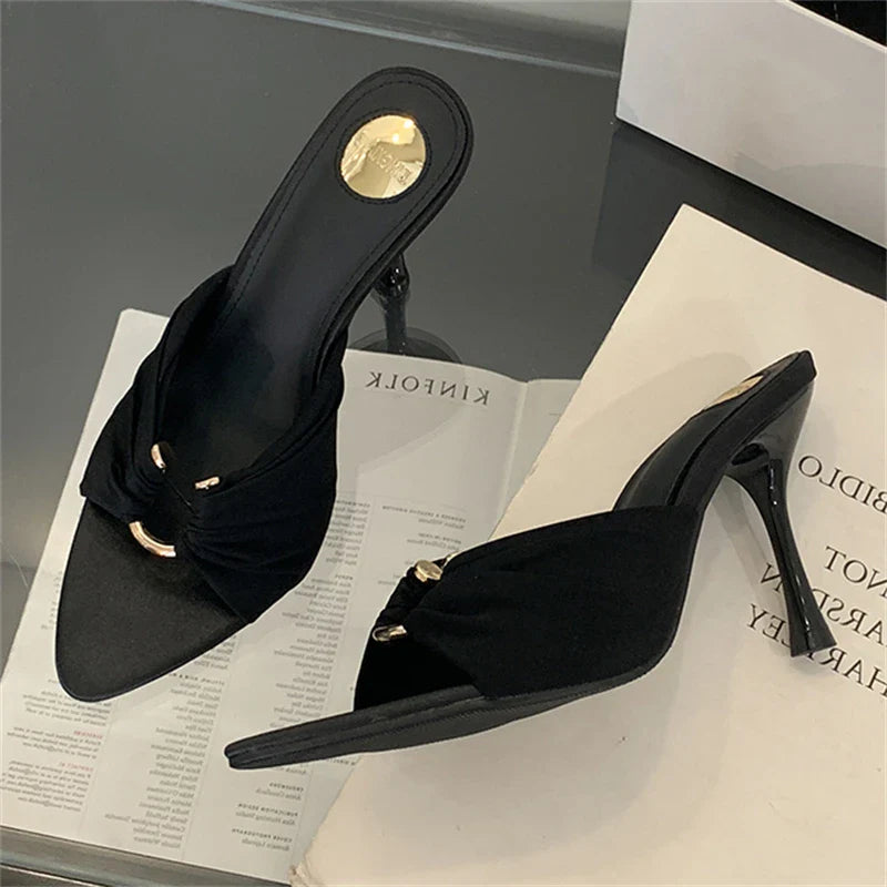 Eilyken Summer Woman Slippers Fashion Open Toe Thin High Heels Shoes Street Style Stripper Party Slides Zapatos De Mujer