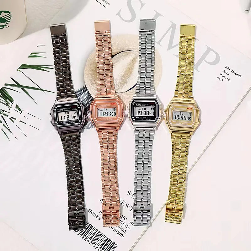 F91W Non-Waterproof Steel Band Watch For Women, Men, Business Clock, Multi-Functional LED Digital Sports Watch, Electronic Clock