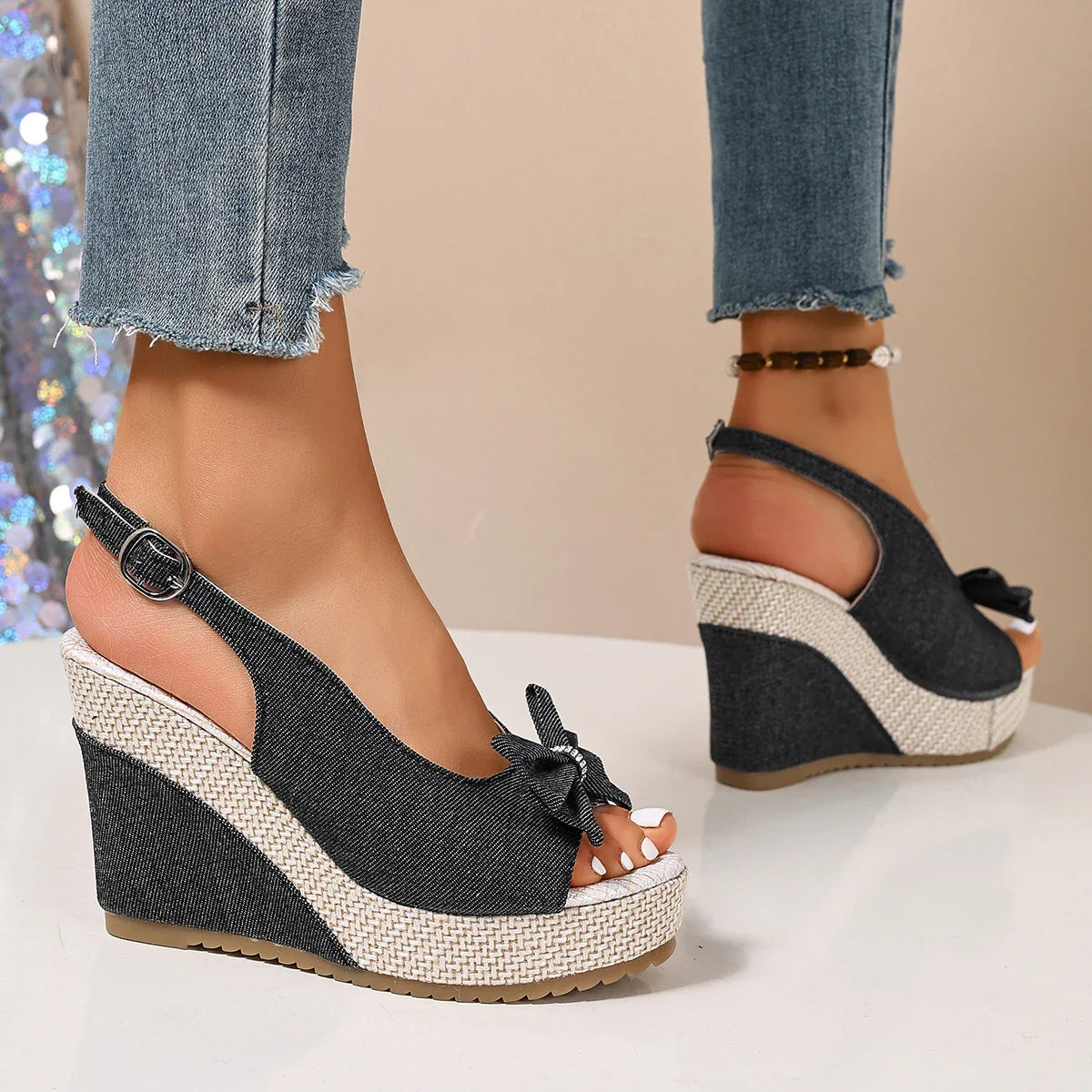 Vintage Rivet Decor Wedge Sandals for Women 2026 Summer High Heels Platform Sandals Woman Plus Size 43 Ankle Buckle Beach Shoes