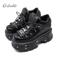 2026 New Punk Style Women Shoes Lace-up Heel Height 6CM Platform Shoes Woman Gothic Ankle Rock Boots Metal Decor Woman Sneakers