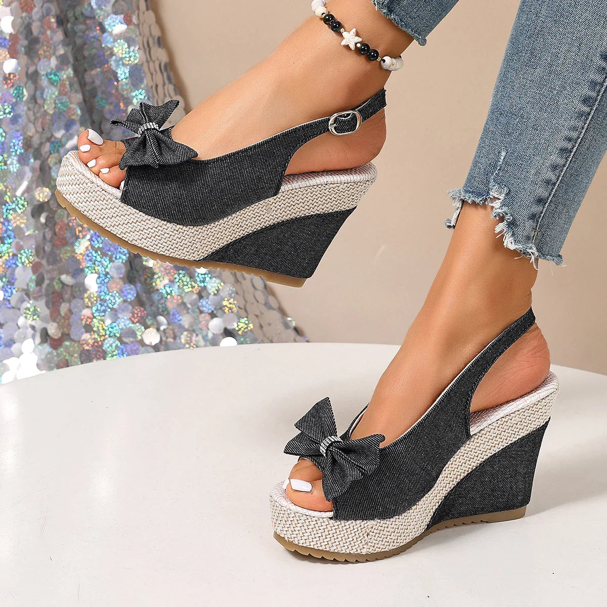 Vintage Rivet Decor Wedge Sandals for Women 2026 Summer High Heels Platform Sandals Woman Plus Size 43 Ankle Buckle Beach Shoes