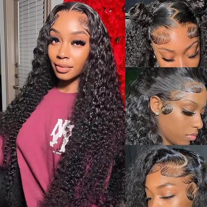 13X4 13X6 Deep Wave Hd Transparent Lace Front Wigs Pre Plucked 30 40 Inch Frontal Human Hair Curly Wig For Women 180 200 Density