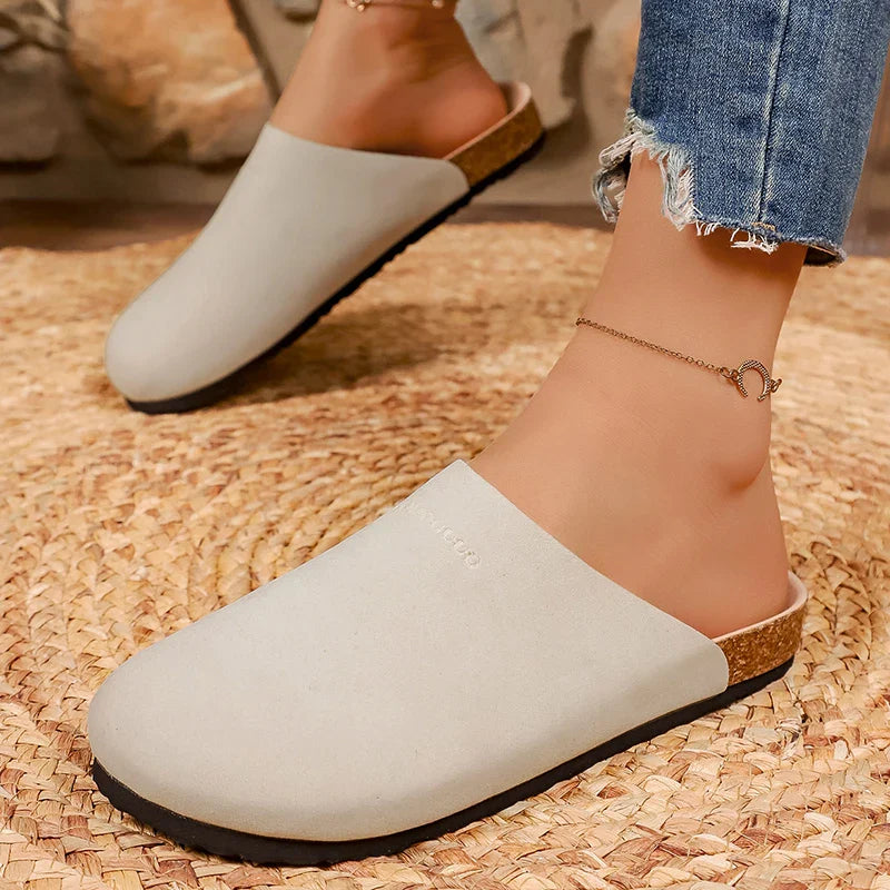 Vintage Faux Suede Birken Slippers Women Summer Closed Toe Outdoor Mule Slippers Woman Plus Size 43 Flat Heels Clogs Sandals