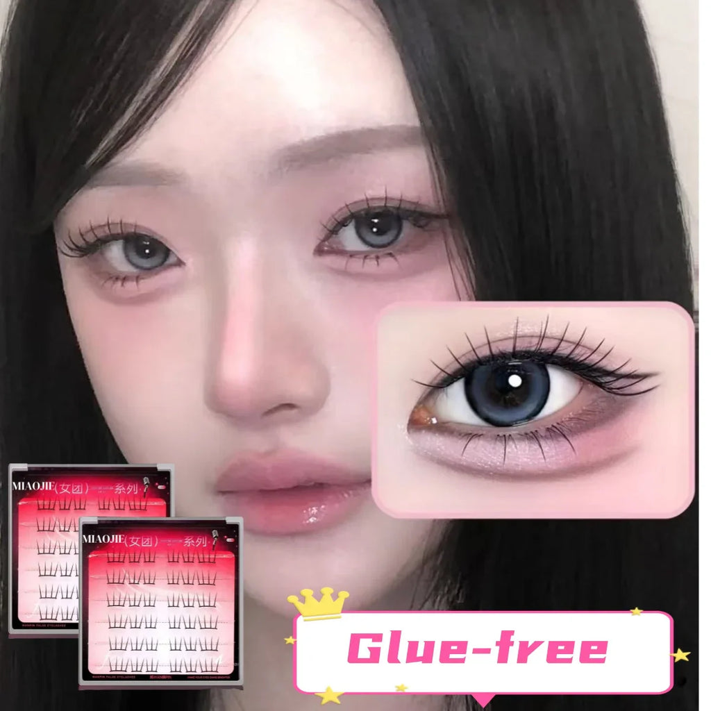 MJ Self Adhesive DIY Lashes No Glue Needed Reusable Bottom Lash  Fluffy Cluster Eyelash Korean DIY Manga Lash Extension At Home