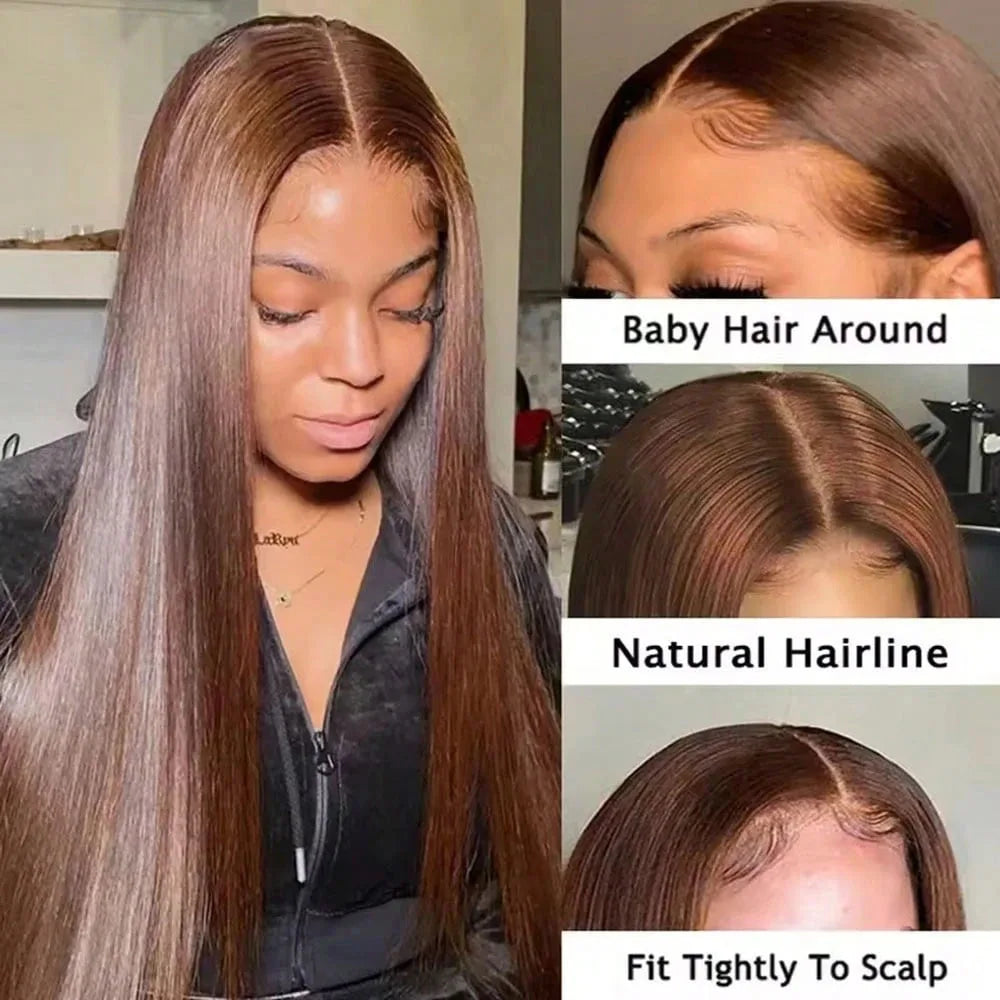 28 Inch Brown Lace Front Wigs Human Hair Pre Plucked 13x4 Straight Lace Front Wigs Human Hair 200% Density Colored #4 Light Brown Wig HD Lace Frontal Wigs For Women