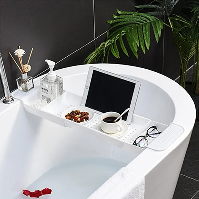 Multi-Function Bathtub Accessories: Retractable Bath Shelf, Tub Storage Rack, Towel Organizer for Bathroom