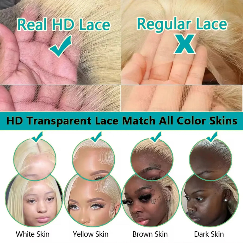 613 Human Hair Wig 13x6 Body Wave Blonde HD Lace Frontal Wig Pre Plucked 13x4 Transparent Lace Front Wigs For Women 200% Density