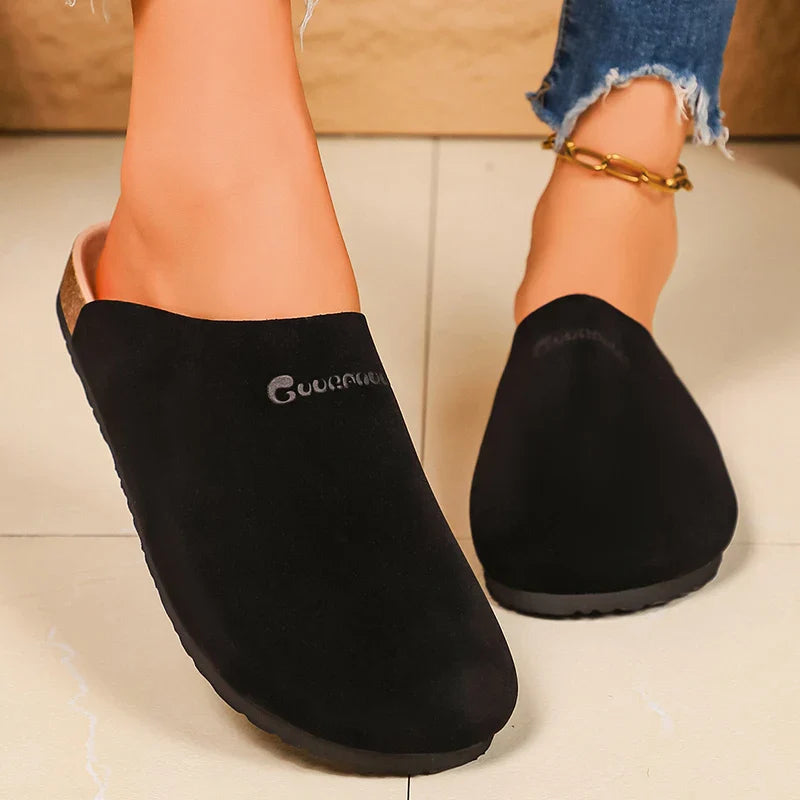 Vintage Faux Suede Birken Slippers Women Summer Closed Toe Outdoor Mule Slippers Woman Plus Size 43 Flat Heels Clogs Sandals