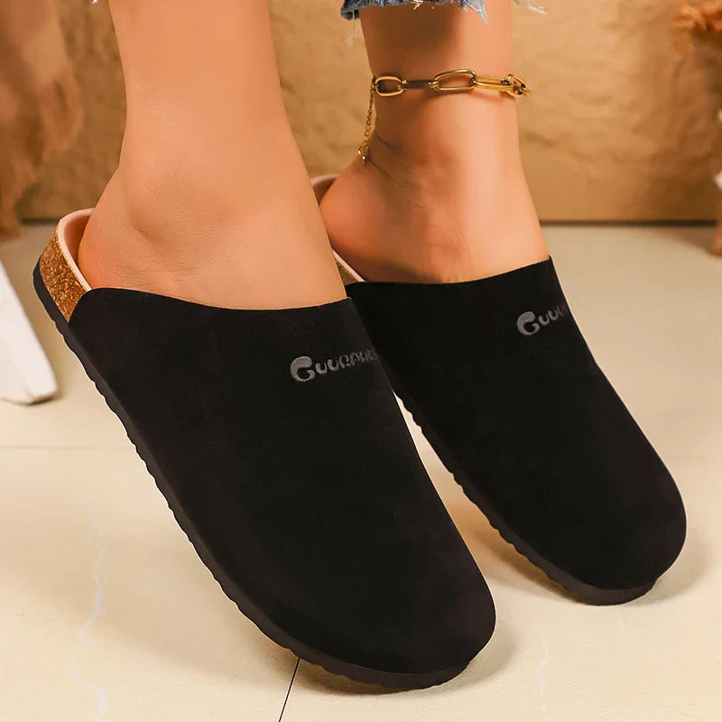 Vintage Faux Suede Birken Slippers Women Summer Closed Toe Outdoor Mule Slippers Woman Plus Size 43 Flat Heels Clogs Sandals