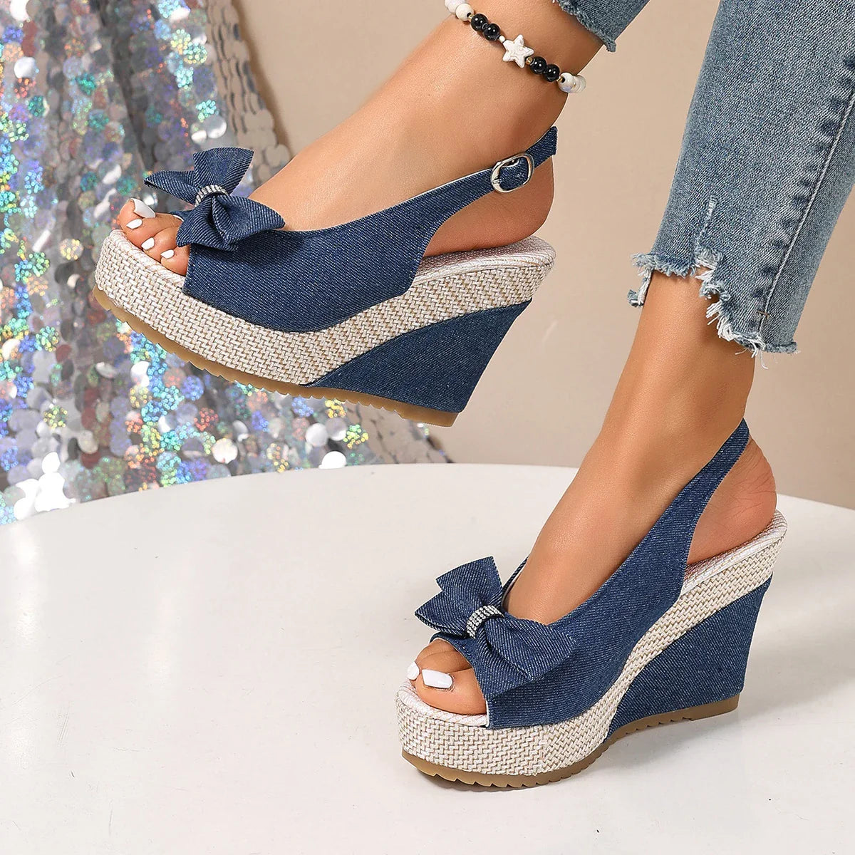 Vintage Rivet Decor Wedge Sandals for Women 2026 Summer High Heels Platform Sandals Woman Plus Size 43 Ankle Buckle Beach Shoes