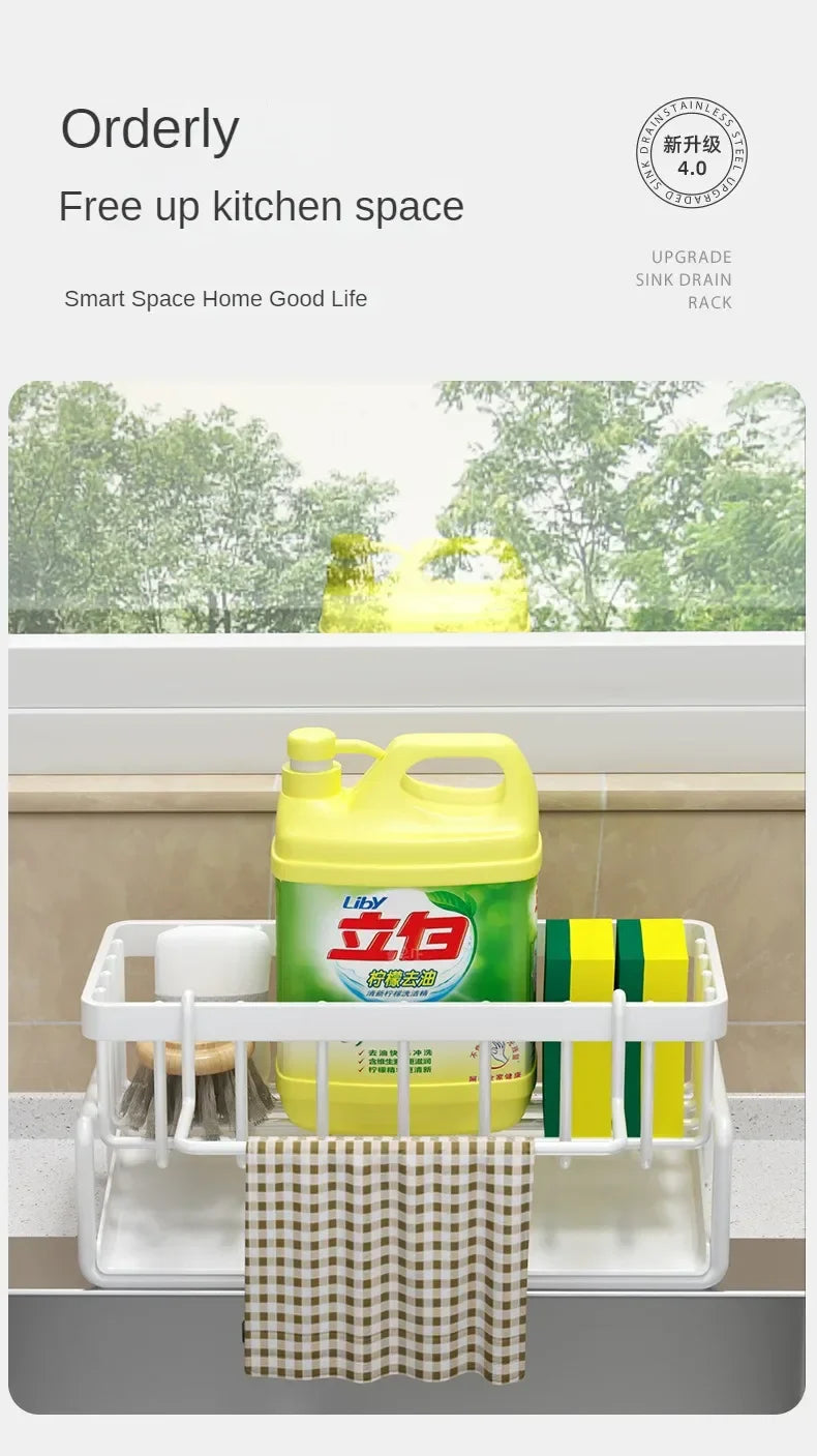Kitchen Shelf Rag Storage Drainage Shelf No-Punch Storage Rack Home Spice Rack Sink Tap Sink Drainage Rack Kitchen Accessories