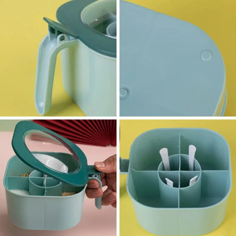 Kitchen accessories, multi-compartment integrated kitchenware, salt shakers, condiment containers and 4 complimentary spoons