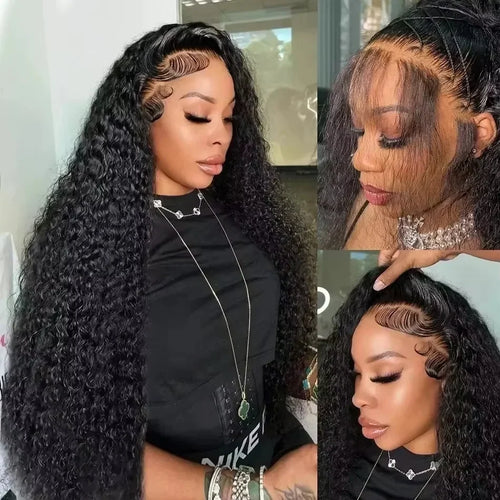 13X4 13X6 Deep Wave Hd Transparent Lace Front Wigs Pre Plucked 30 40 Inch Frontal Human Hair Curly Wig For Women 180 200 Density