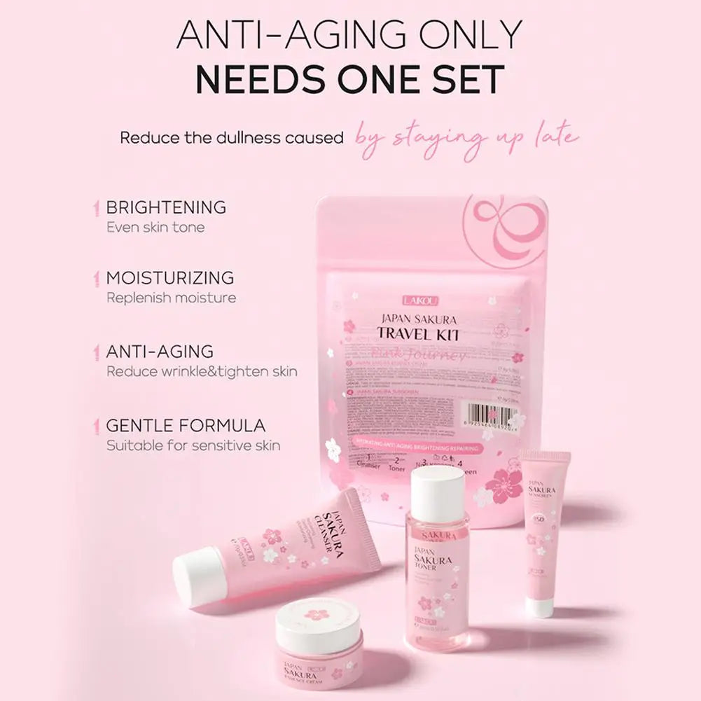 Sakura Skin Care Set facial Cleanser,Serum,Toner,Sunscreen,facial cream Beauty skin care For Women Gifts Routine Travel Kit