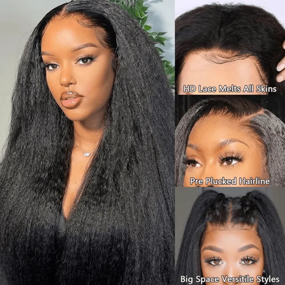 Kinky Straight Human Hair Wigs13x4 Glueless Wig 5x5 HD Lace Front Human Hair Wigs Yaki Straight Frontal Lace Wig for Black Women Ready to Go