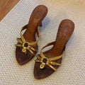 Women's Open-Toe Woven Cross Band Sandals Summer 2026 New Outdoor Wear Middle-aged Vintage Thin Heel Pointed Toe High Heels