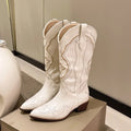Autumn Embroidered Western Cowboy Boots new Square Heels Pointed shoes Casual fashion long boots Comfortable waterproof shoes