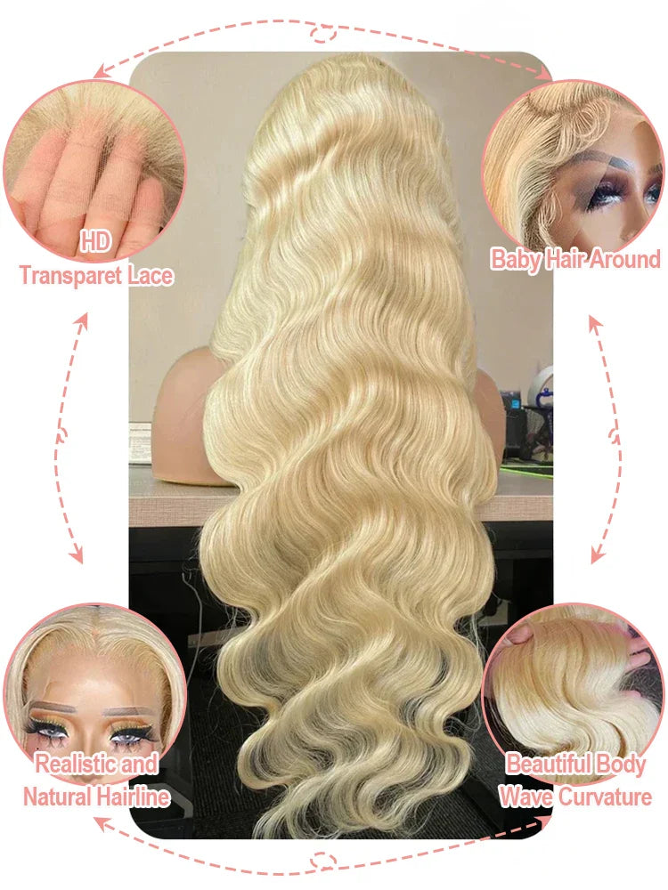 613 Hd Lace Frontal Wig 13x6 Blonde Human Hair Wigs 250 Density Body Wave Lace Front Wigs Colored Human Hair Pre Plucked 40 Inch
