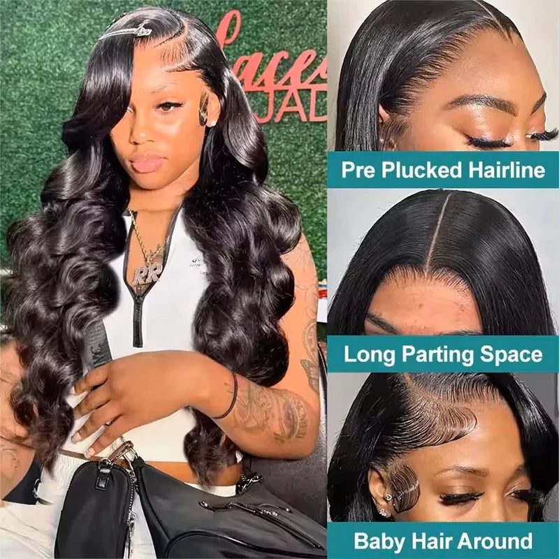 180-220% Density 16-40 Inch Natural Black 13x6 13x4 HD Transparent Lace Front Wigs Human Hair Body Wave Water Wave Brazilian Transparent Lace Frontal Wig For Women Human Hair Black Wigs Pre-Plucked Prebleached  Promotional Sale Suitable Parties Gatherings