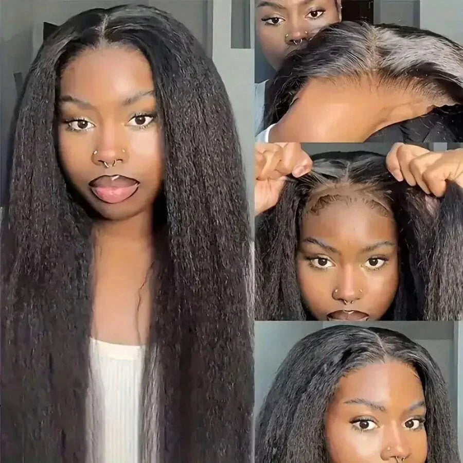 Kinky Straight Human Hair Wigs13x4 Glueless Wig 5x5 HD Lace Front Human Hair Wigs Yaki Straight Frontal Lace Wig for Black Women Ready to Go