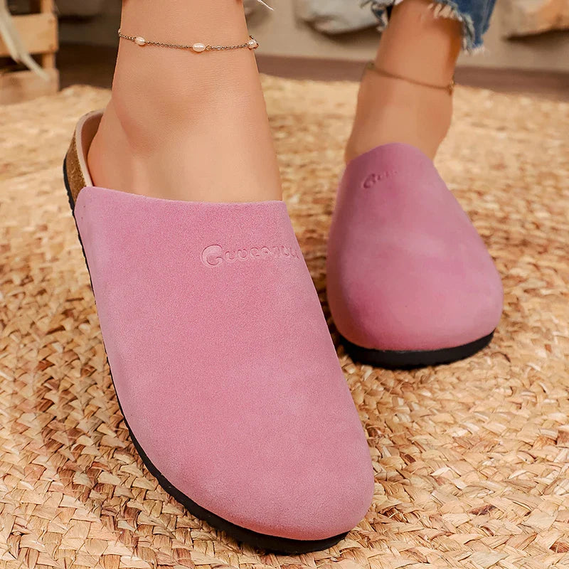 Vintage Faux Suede Birken Slippers Women Summer Closed Toe Outdoor Mule Slippers Woman Plus Size 43 Flat Heels Clogs Sandals