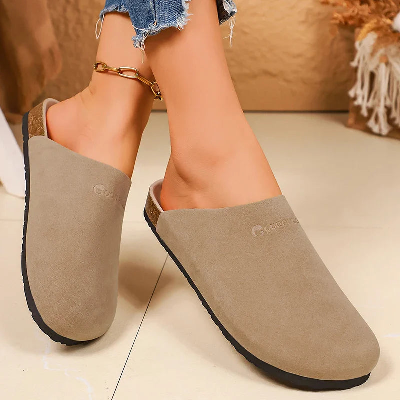 Vintage Faux Suede Birken Slippers Women Summer Closed Toe Outdoor Mule Slippers Woman Plus Size 43 Flat Heels Clogs Sandals