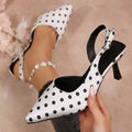 Vintage Polka Pot Pointed Toe Pumps Women Banquet Stiletto High Heel Shoes for Woman Adjustable Buckle Strap Chic Summer Shoes