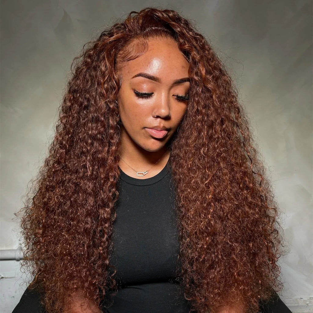Chocolate Brown Curly Lace Front Human Hair Wigs 13X6 Lace Frontal Wig Brazilian Deep Wave Colored Bleached Wigs For Women