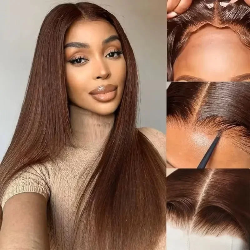 Chocolate Brown Lace Front Wigs Human Hair 180% Density Straight HD Lace Front Wigs Human Hair Pre Plucked with Baby Hair Brown