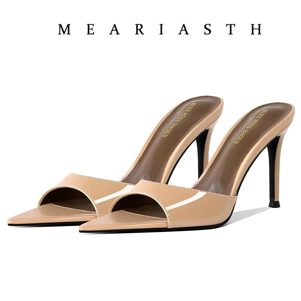 Ladies High-heeled Slippers Shoes Fashion Pointed Sexy Patent Leather Women with Open Toes and Party Wedding Stripper Sandals.