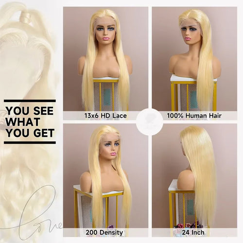 613 HD Lace Frontal Wig 13x6 Straight Human Hair Wigs Blonde Human Lace Front Wig 200% Density 36 inch Lace Front Human Hair Wig